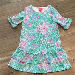 Lilly Pulitzer Pink and Blue A-line Dress with Cuffed Sleeves